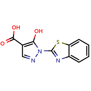 Chemical structure of 1-(2-Benzothiazolyl)-5-hydroxy-1H-pyrazole-4-carboxylic acid , AChemBlock X204513