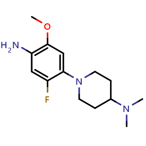 Chemical structure of 1-(4-Amino-2-fluoro-5-methoxyphenyl)-N,N-dimethyl-4-piperidinamine , CAS 1961612-85-0, AChemBlock X204559