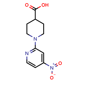 Chemical structure of 1-(4-nitropyridin-2-yl)piperidine-4-carboxylic acid , CAS 1307066-45-0, AChemBlock X204586