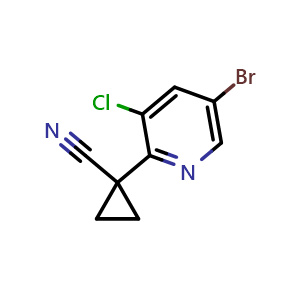Chemical structure of 1-(5-bromo-3-chloropyridin-2-yl)cyclopropane-1-carbonitrile , CAS 1335056-56-8, AChemBlock X204591