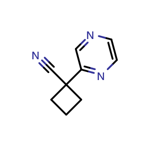Chemical structure of 1-(pyrazin-2-yl)cyclobutane-1-carbonitrile , CAS 1427021-08-6, AChemBlock X204635