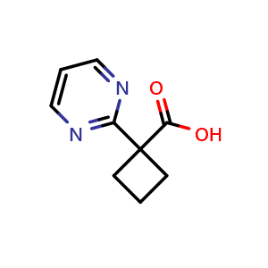 Chemical structure of 1-(pyrimidin-2-yl)cyclobutane-1-carboxylic acid , CAS 1864255-93-5, AChemBlock X204660