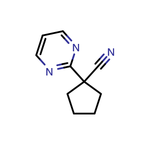 Chemical structure of 1-(pyrimidin-2-yl)cyclopentane-1-carbonitrile , CAS 1862798-03-5, AChemBlock X204665