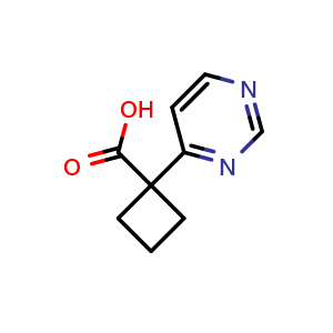 Chemical structure of 1-(pyrimidin-4-yl)cyclobutane-1-carboxylic acid , CAS 1427023-36-6, AChemBlock X204669