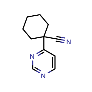 Chemical structure of 1-(pyrimidin-4-yl)cyclohexane-1-carbonitrile , CAS 1881865-70-8, AChemBlock X204671