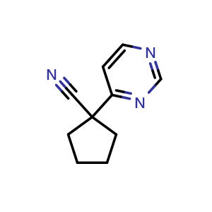 Chemical structure of 1-(pyrimidin-4-yl)cyclopentane-1-carbonitrile , CAS 1865159-79-0, AChemBlock X204674