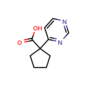 Chemical structure of 1-(pyrimidin-4-yl)cyclopentane-1-carboxylic acid , CAS 1504254-89-0, AChemBlock X204675