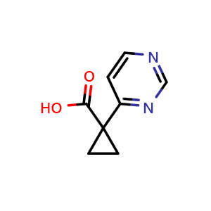 Chemical structure of 1-(pyrimidin-4-yl)cyclopropane-1-carboxylic acid , CAS 1427013-17-9, AChemBlock X204678