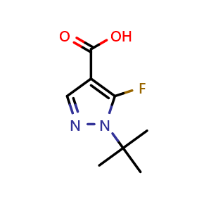 Chemical structure of 1-(tert-butyl)-5-fluoro-1H-pyrazole-4-carboxylic acid , CAS 1889912-48-4, AChemBlock X204684