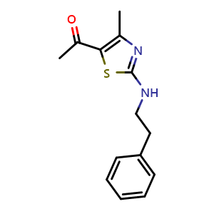 Chemical structure of 1-[4-methyl-2-(2-phenylethylamino)-1,3-thiazol-5-yl]ethanone , CAS 196797-05-4, AChemBlock X204794