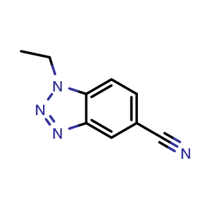 Chemical structure of 1-Ethyl-1,2,3-benzotriazole-5-carbonitrile , CAS 1119505-52-0, AChemBlock X204864