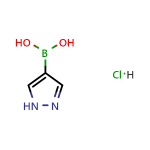 Chemical structure of 1H-pyrazol-4-ylboronic acid hydrochloride , CAS 1256346-38-9, AChemBlock X204880