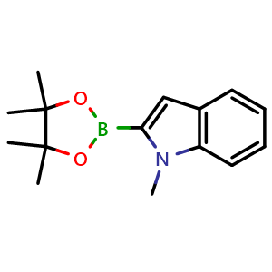 Chemical structure of 1-methyl-2-(4,4,5,5-tetramethyl-1,3,2-dioxaborolan-2-yl)indole , CAS 596819-10-2, AChemBlock X204912