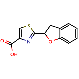 Chemical structure of 2-(2,3-Dihydro-2-benzofuryl)thiazole-4-carboxylic acid , CAS 1558352-96-7, AChemBlock X205005