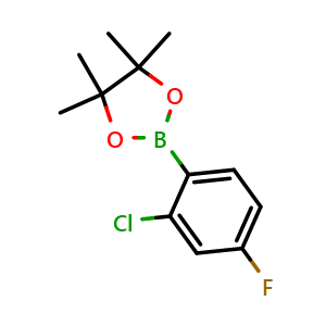 Chemical structure of 2-(2-Chloro-4-fluorophenyl)-4,4,5,5-tetramethyl-1,3,2-dioxaborolane , CAS 892845-64-6, AChemBlock X205018