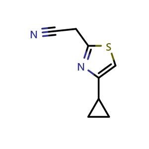 Chemical structure of 2-(4-Cyclopropylthiazol-2-yl)acetonitrile , CAS 1028352-85-3, AChemBlock X205109