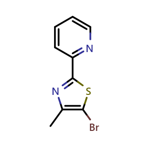 Chemical structure of 2-(5-bromo-4-methyl-1,3-thiazol-2-yl)pyridine , CAS 850245-47-5, AChemBlock X205133
