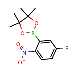 Chemical structure of 2-(5-fluoro-2-nitro-phenyl)-4,4,5,5-tetramethyl-1,3,2-dioxaborolane , CAS 925207-14-3, AChemBlock X205137