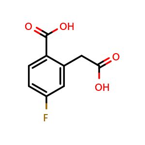 Chemical structure of 2-(Carboxymethyl)-4-fluorobenzoic acid , CAS 500779-09-9, AChemBlock X205169