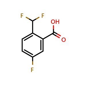 Chemical structure of 2-(Difluoromethyl)-5-fluorobenzoic acid , CAS 2248349-16-6, AChemBlock X205191