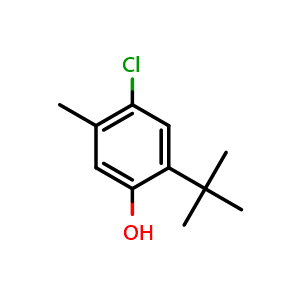 Chemical structure of 2-(tert-Butyl)-4-chloro-5-methylphenol , CAS 30894-16-7, AChemBlock X205225
