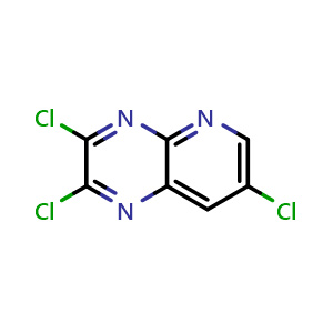 Chemical structure of 2,3,7-trichloropyrido[2,3-b]pyrazine , CAS 25846-90-6, AChemBlock X205289