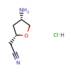 Chemical structure of 2-[(2S,4S)-4-Amino-2-tetrahydrofuryl]acetonitrile hydrochloride , AChemBlock X205422