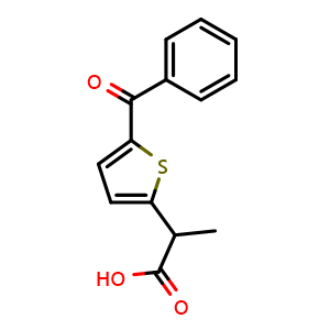 Chemical structure of 2-[5-(Phenylcarbonyl)-2-thienyl]propanoic acid , CAS 33005-95-7, AChemBlock X205451
