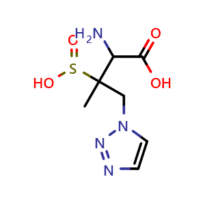 Chemical structure of 2-amino-3-methyl-3-sulfino-4-(1H-1,2,3-triazol-1-yl)butyric acid , CAS 118175-11-4, AChemBlock X205474