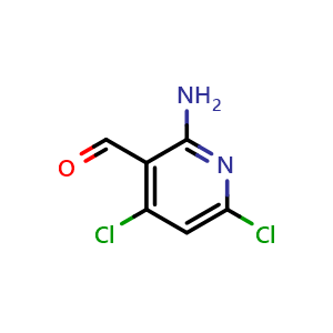 Chemical structure of 2-amino-4,6-dichloro-pyridine-3-carbaldehyde , CAS 2386318-85-8, AChemBlock X205483
