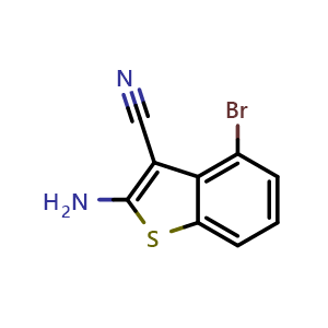 Chemical structure of 2-amino-4-bromo-benzothiophene-3-carbonitrile , CAS 1936590-03-2, AChemBlock X205485