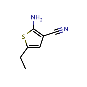 Chemical structure of 2-Amino-5-ethylthiophene-3-carbonitrile , CAS 635302-32-8, AChemBlock X205505