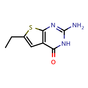 Chemical structure of 2-amino-6-ethylthieno[2,3-d]pyrimidin-4(3H)-one , CAS 900455-07-4, AChemBlock X205512
