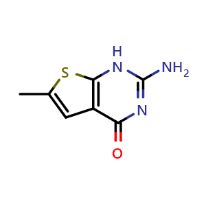 Chemical structure of 2-amino-6-methylthieno[2,3-d]pyrimidin-4(1H)-one , CAS 1059126-74-7, AChemBlock X205517