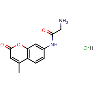 Chemical structure of 2-amino-N-(4-methyl-2-oxo-2H-chromen-7-yl)acetamide hydrochloride , CAS 208459-17-0, AChemBlock X205523