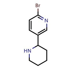 Chemical structure of 2-Bromo-5-(2-piperidyl)pyridine , CAS 1270360-24-1, AChemBlock X205569