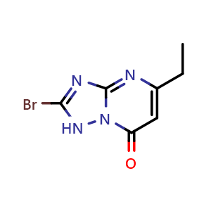 Chemical structure of 2-bromo-5-ethyl-[1,2,4]triazolo[1,5-a]pyrimidin-7(1H)-one , CAS 2869958-76-7, AChemBlock X205576