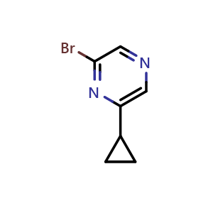 Chemical structure of 2-bromo-6-cyclopropylpyrazine , CAS 1086382-98-0, AChemBlock X205588