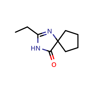 Chemical structure of 2-ethyl-1,3-diazaspiro[4.4]non-1-en-4-one , CAS 1003959-62-3, AChemBlock X205715