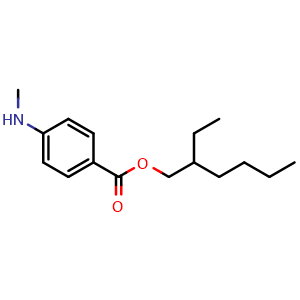 Chemical structure of 2-Ethylhexyl 4-(methylamino)benzoate , CAS 158576-31-9, AChemBlock X205722