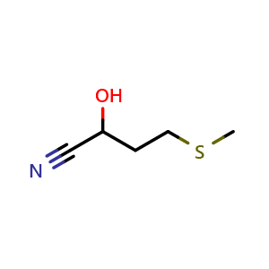Chemical structure of 2-hydroxy-4-(methylthio)butyronitrile , CAS 17773-41-0, AChemBlock X205763