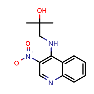 Chemical structure of 2-methyl-1-((3-nitroquinolin-4-yl)amino)propan-2-ol , CAS 129655-57-8, AChemBlock X205810