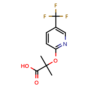 Chemical structure of 2-methyl-2-[[5-(trifluoromethyl)-2-pyridyl]oxy]propanoic acid , CAS 605680-62-4, AChemBlock X205820