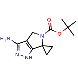 Chemical structure of 2-methyl-2-propanyl 3'-amino-1',4'-dihydro-5'H-spiro[cyclopropane-1,6'-pyrrolo[3,4-c]pyrazole]-5'-carboxylate , CAS 946497-95-6, AChemBlock X205822