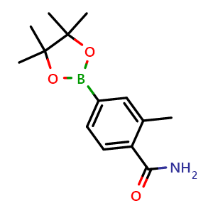 Chemical structure of 2-methyl-4-(4,4,5,5-tetramethyl-1,3,2-dioxaborolan-2-yl)benzamide , CAS 1246765-29-6, AChemBlock X205829