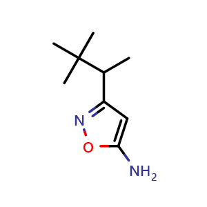 Chemical structure of 3-(3,3-dimethylbutan-2-yl)isoxazol-5-amine , CAS 344752-36-9, AChemBlock X205924