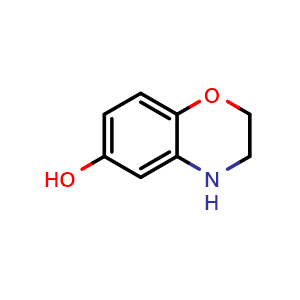 Chemical structure of 3,4-Dihydro-2H-benzo[b][1,4]oxazin-6-ol , CAS 26021-57-8, AChemBlock X206029