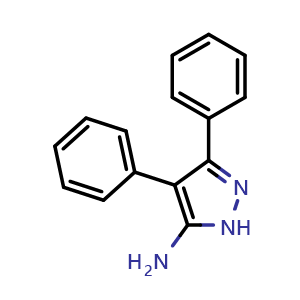 Chemical structure of 3,4-diphenyl-1H-pyrazol-5-amine , CAS 63633-46-5, AChemBlock X206037
