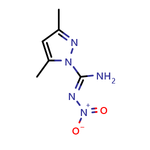 Chemical structure of 3,5-Dimethyl-N'-nitropyrazole-1-carboximidamide , CAS 2946-89-6, AChemBlock X206055