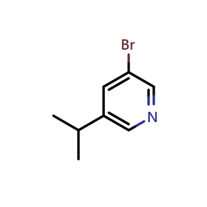 Chemical structure of 3-bromo-5-isopropyl-pyridine , CAS 1209459-74-4, AChemBlock X206160
